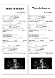 Tears in Heaven, by Eric Clapton - ESL worksheet by Tuili