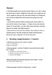 English Worksheet: reading comprehension