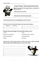 English Worksheet: Kung Fu Panda - Listening Comprehension