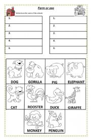 English Worksheet: Farm or Zoo