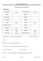 English Worksheet: Mid Autumn Festival Vocabularies and Sample sentences