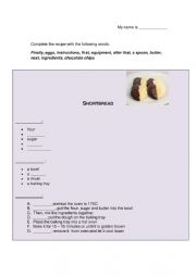 English Worksheet: SHORTBREAD RECIPE