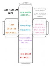 English Worksheet: Self-Esteem Dice