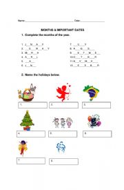 English Worksheet: Months and Holidays