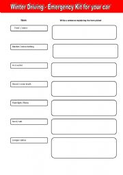 English Worksheet: Winter Driving - Emergency kit need in Canada