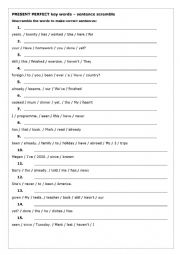 Present Perfect - key words sentence scramble