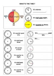 English Worksheet: Whats the time? Oclock, quarter, half