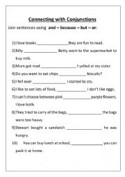 English Worksheet: Conjunctions Exercises