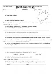 English Worksheet: MID TERM 1 TEST 3rd FORM TUNISIAN PROGRAM