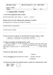 English Worksheet: mid-term test n1 for 1st form