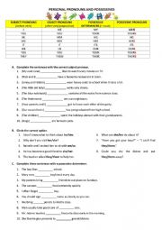 English Worksheet: Personal pronouns and Possessives