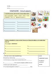 English Worksheet: school subjects