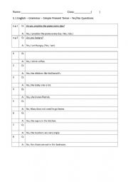 English Worksheet: Simple Present Tense - Yes No Questions