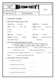 English Worksheet: 2018 / 2019 7th Form Mid-Term Test 1