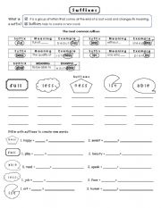 English Worksheet: Suffixes for beginner young learners 