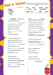 English Worksheet: Toms Diner Present continuous