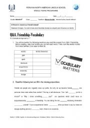 English Worksheet: Friendship Vocabulary