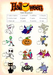 English Worksheet: Halloween - Match the picture