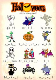 English Worksheet: Halloween - Add the missing vowels