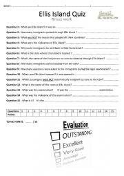 English Worksheet: Group work_Ellis Island