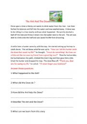 English Worksheet: The Ant and the Dove 
