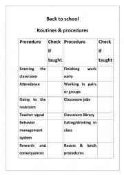 English Worksheet: Back to school routines