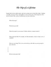 English Worksheet: Trip of a Lifetime