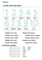 English Worksheet: Numbers from 1 to 10