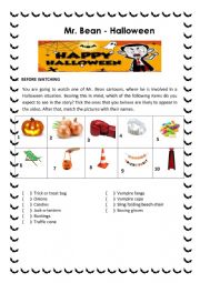 English Worksheet: Video Activity - Mr. Bean - Halloween