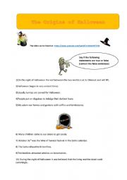 English Worksheet: Origins of Halloween Video - Listening comprehension  + Keys