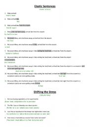 English Worksheet: Elastic Sentences & Shifting the Stress