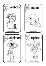 English Worksheet: Halloween Cards to colour