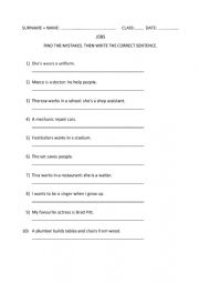 English Worksheet: Find the mistakes