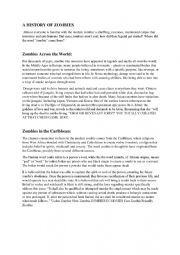 English Worksheet: A HISTORY OF ZOMBIES
