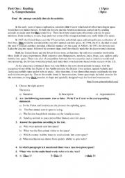 English Worksheet: Space exploration exam