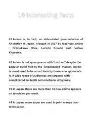 English Worksheet: 10 FUN FACTS ABOUT ANIME AND MANGA