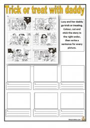 English Worksheet: Halloween cut paste write