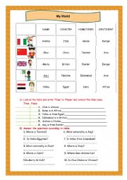 English Worksheet: MY WORLD