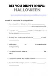English Worksheet: Halloween bet you didnt know