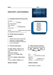 English Worksheet: Song Activity - Lost in Paradise (Evanescence)