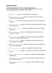 English Worksheet: Personality traits