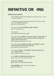 English Worksheet: explanation infinitive or -ing