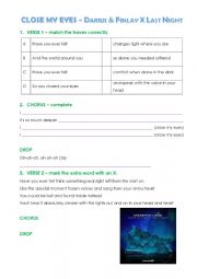 English Worksheet: CLOSE MY EYES - DARIUS & FINLAY X LAST NIGHT