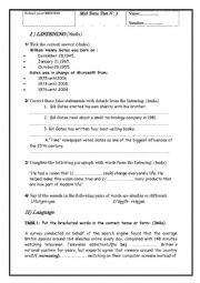 English Worksheet: mid term test first year