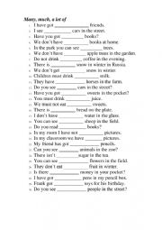 English Worksheet: much, many, a lot of