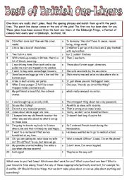 English Worksheet: One-liners (short jokes)