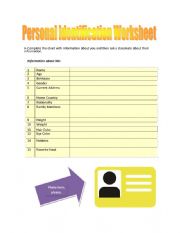 English Worksheet: Personal ID