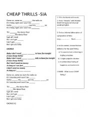 English Worksheet: Song by Sia. Cheap Thrils