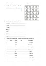 English Worksheet: Numbers 1-100