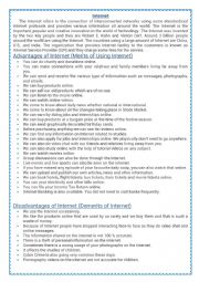 English Worksheet: internet positives and negatives